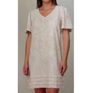 Original Nicole Miller Linen Tan Animal Print Shift Dress XL